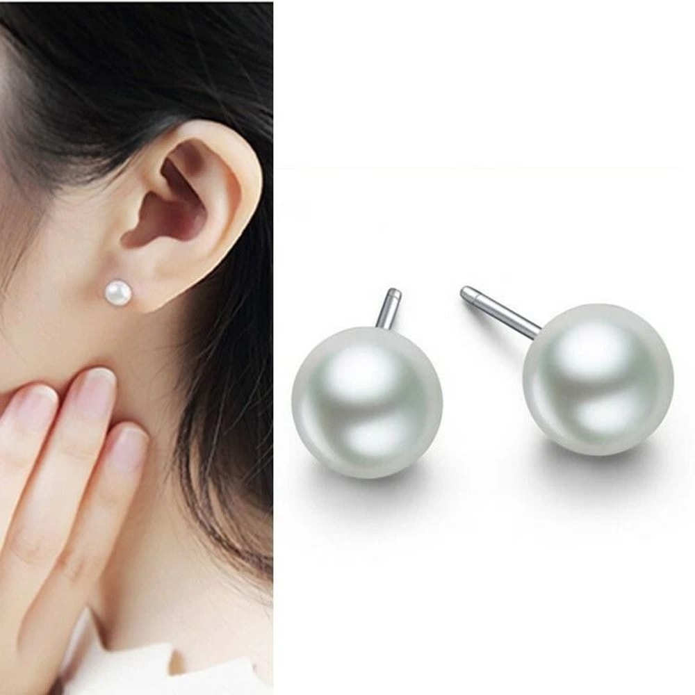 Elegant Women Stainless Steel Earrings Classic Simple Natural Pearl Studs 2