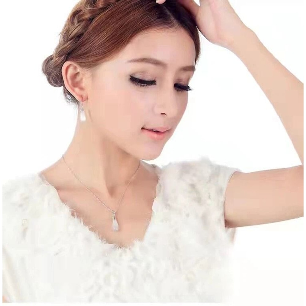 Moonstone Opal Necklace Earrings Tassel Teardrop Jewelry Set For Women 6