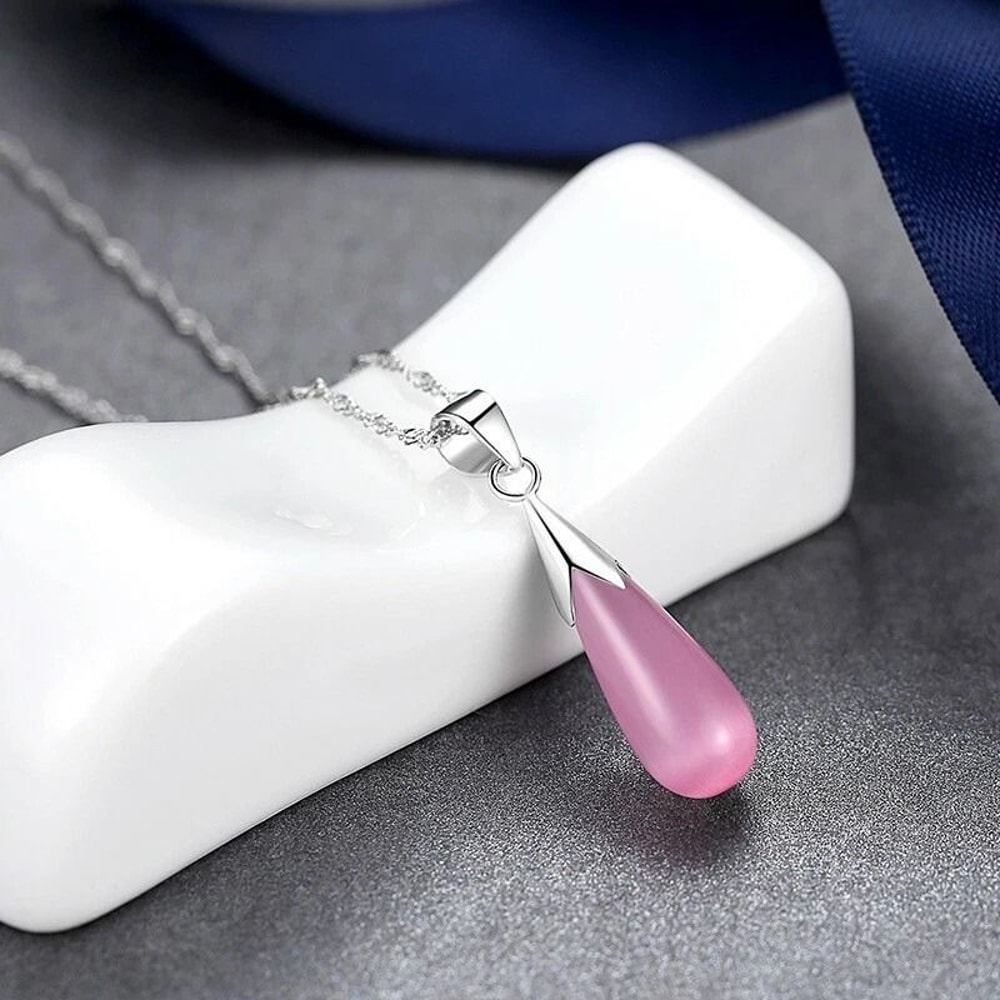 Moonstone Opal Necklace Earrings Tassel Teardrop Jewelry Set For Women 4