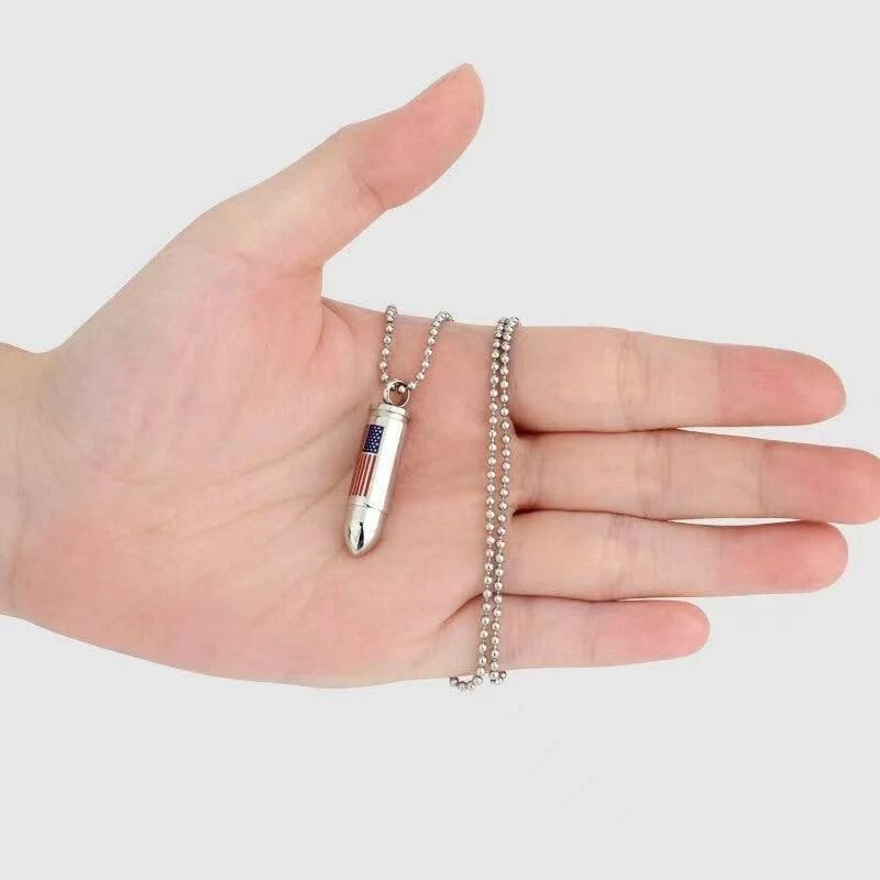 3D Casting American Flag Bullet Pendant Mens Stainless Steel Chain Necklace 1