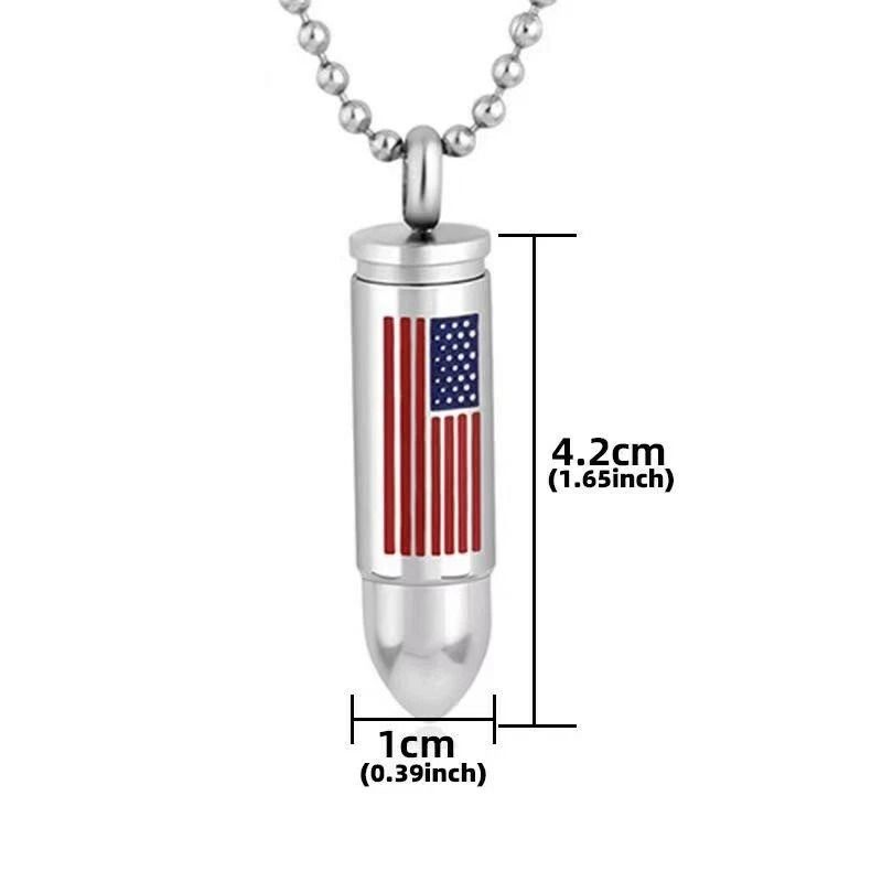 3D Casting American Flag Bullet Pendant Mens Stainless Steel Chain Necklace 4