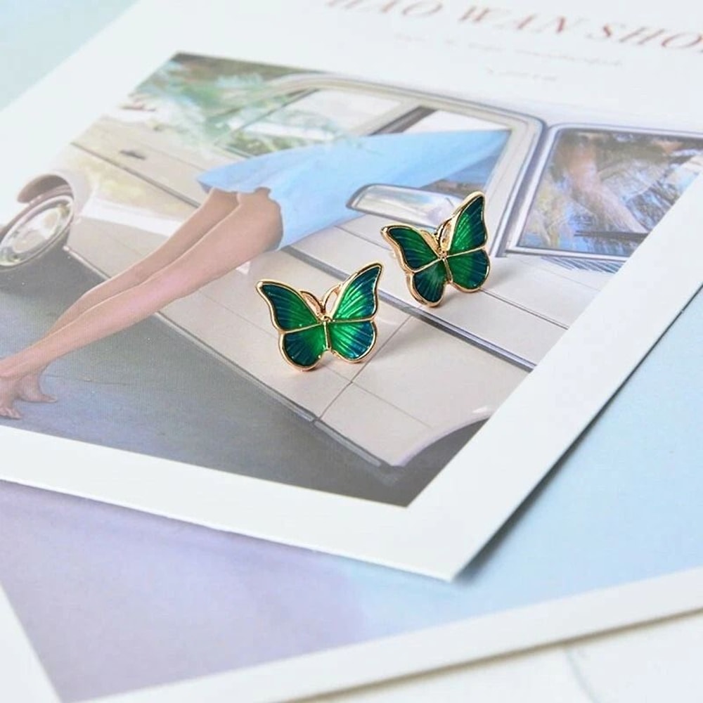 Green Gradient Butterfly Stud Earrings For Women Jewelry 1