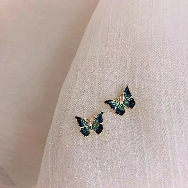 Green Gradient Butterfly Stud Earrings For Women Jewelry 2