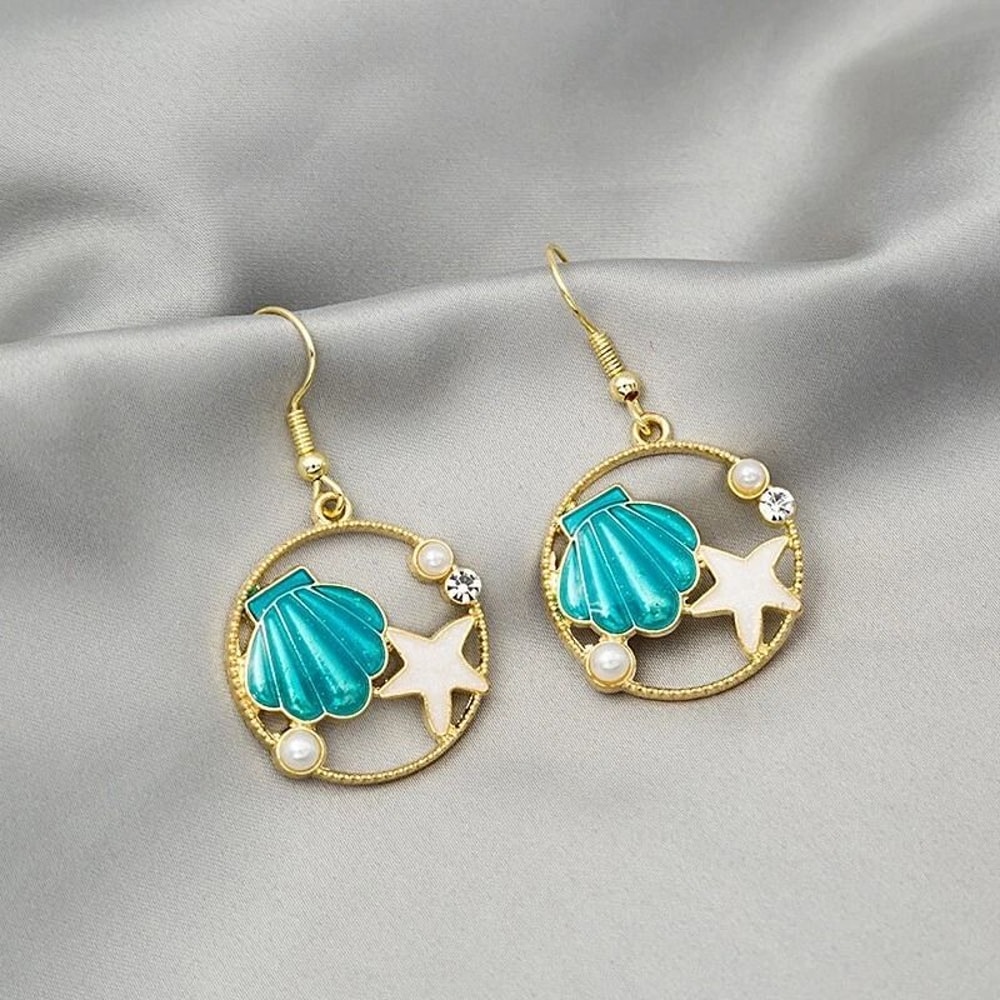 Retro Shell Starfish Pearl Earrings Ocean Style For Women Elegant Gorgeous 0
