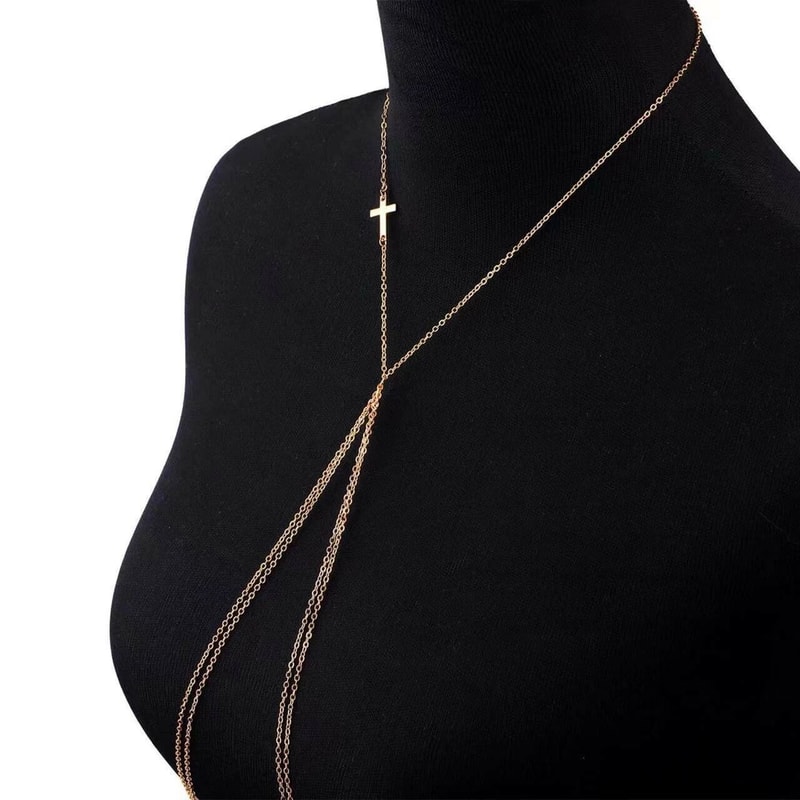 Womens Fashion Jesus Cross Crossover Harness Body Chain For Neck And Belly 4