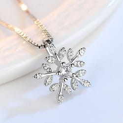 crystal leaf texture necklace for women, sterling silver snowflakes pendant