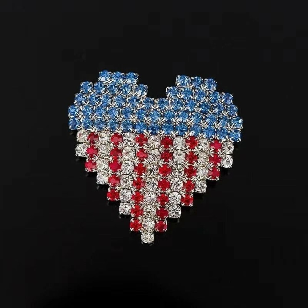 American Flag Crystal Brooch Pin Love Heart Bling Women Jewelry Shine 1