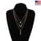 Layered Crystal Necklace For Women V Letter Choker Pendant Triangle Line Design 5