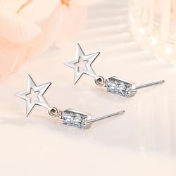sterling silver earrings for women, cubic zirconia star tassel studs