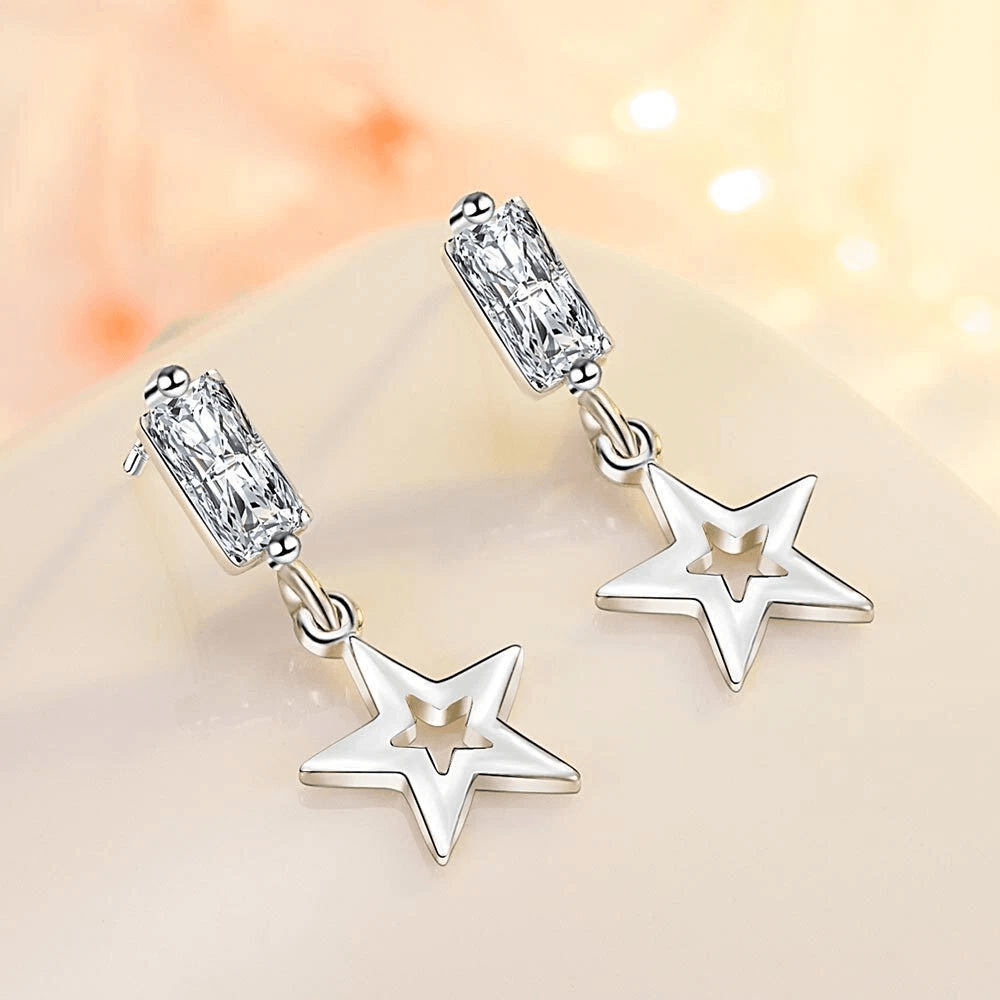 Sterling Silver Earrings For Women Cubic Zirconia Star Tassel Studs 1