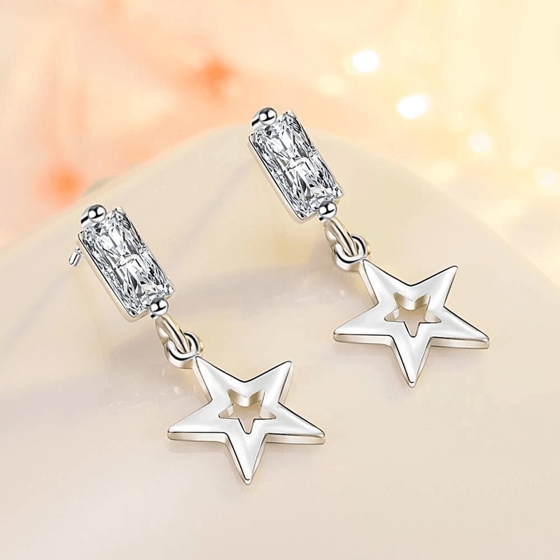 Sterling Silver Earrings For Women Cubic Zirconia Star Tassel Studs 1