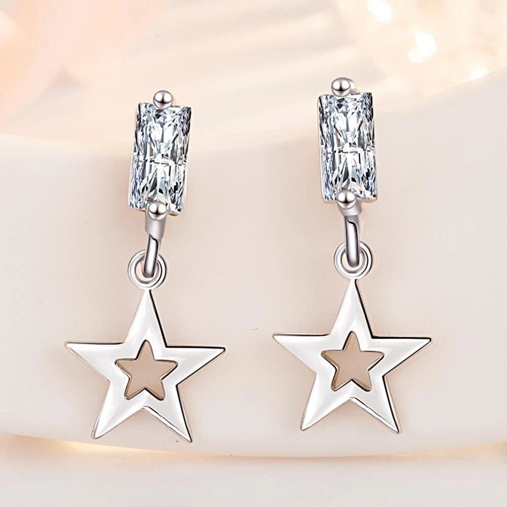 Sterling Silver Earrings For Women Cubic Zirconia Star Tassel Studs 2