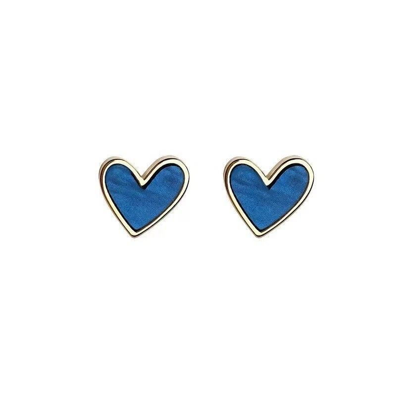 Sterling Silver Earrings Fashion Women Blue Glazed Heart French Style 4