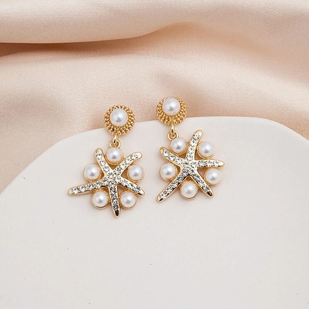 Sterling Silver Earrings For Women Retro 3D Crystal Starfish Style Jewelry 0