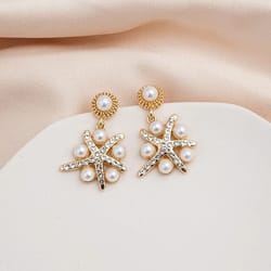 sterling silver earrings for women, retro 3d crystal starfish style jewelry
