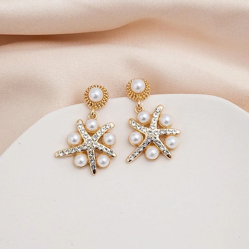 Sterling Silver Earrings For Women Retro 3D Crystal Starfish Style Jewelry 0