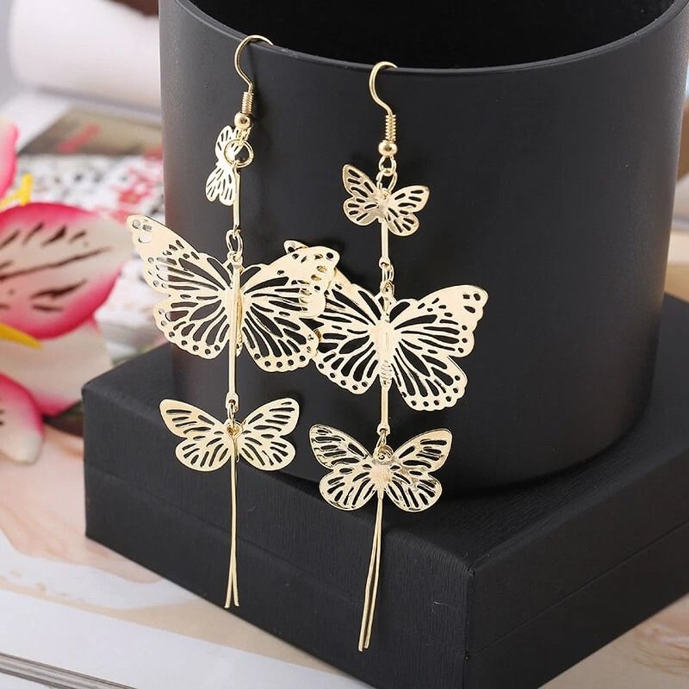 Vintage Hollow Butterfly Tassel Earrings For Women Fashion Jewelry 5