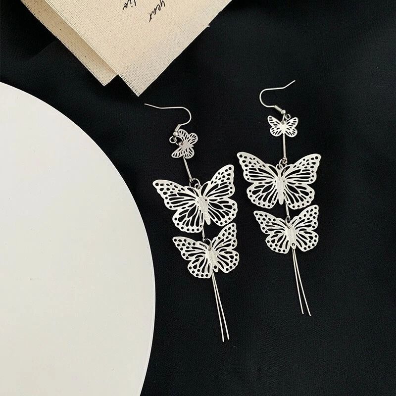 Vintage Hollow Butterfly Tassel Earrings For Women Fashion Jewelry 0