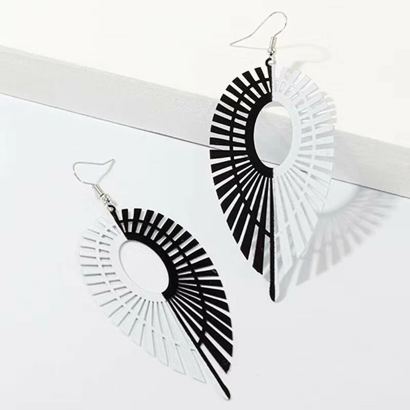 White Black Hollow Leaf Earrings Women Asymmetric Jewelry Feather Stud Hook 2