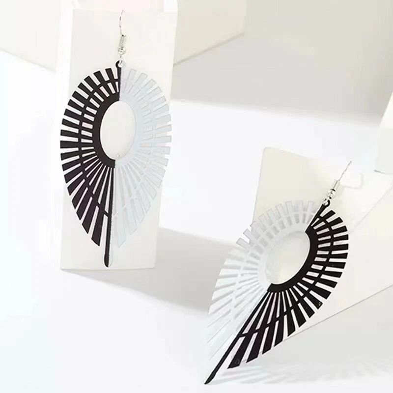 White Black Hollow Leaf Earrings Women Asymmetric Jewelry Feather Stud Hook 3