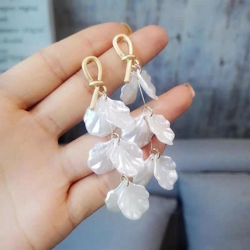 Fashion Women Sterling Silver Earrings Mother Of Pearls Flowers Tassel Accent 2
