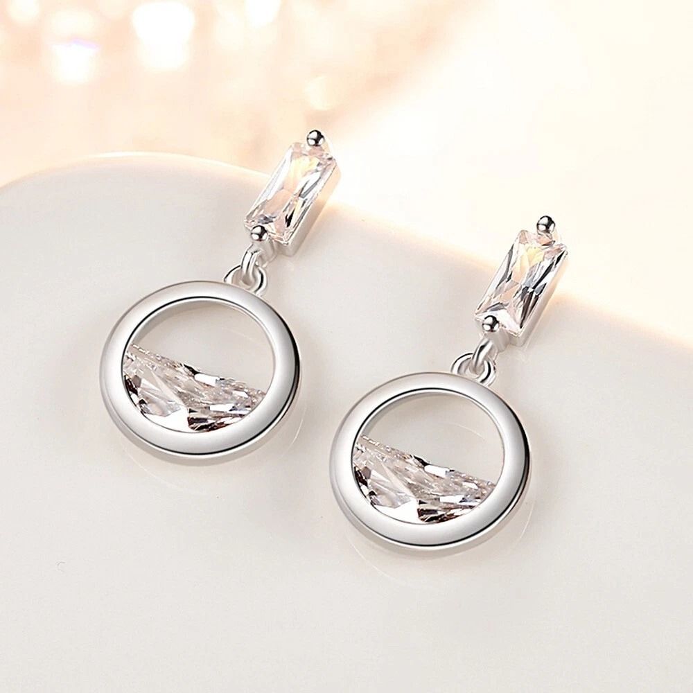 Elegant Spring Water CZ Earrings Sterling Silver Womens Jewelry Cubic Zirconia 2