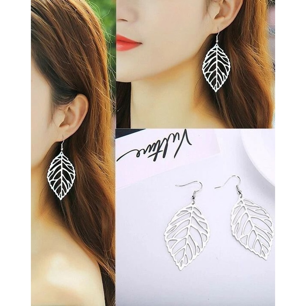 Bohemian Retro Earrings For Women Fashion Jewelry With Hollow Leaf Tassel Design 2