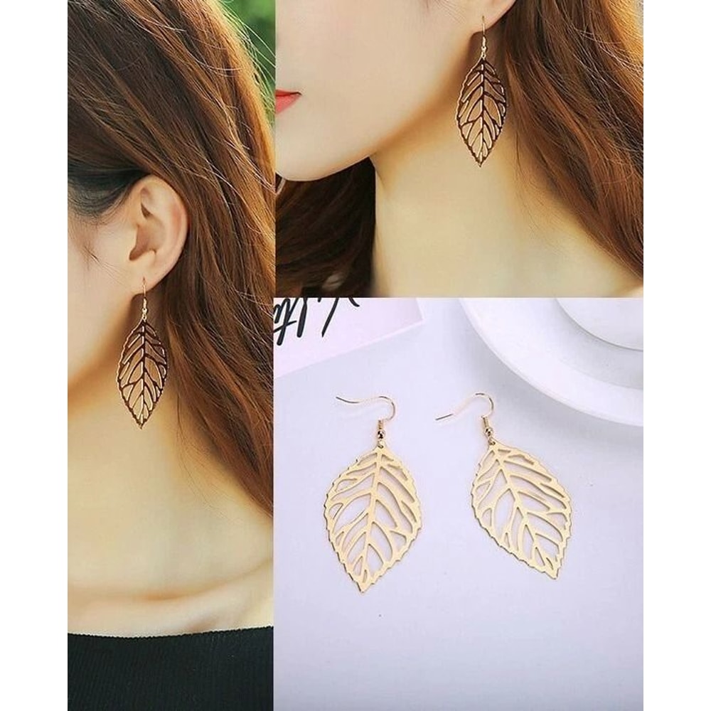 Bohemian Retro Earrings For Women Fashion Jewelry With Hollow Leaf Tassel Design 1
