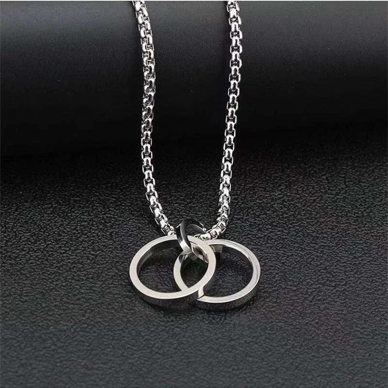 Women And Men Stainless Steel Double Ring Pendant Necklace Love Style Ins Gift 1