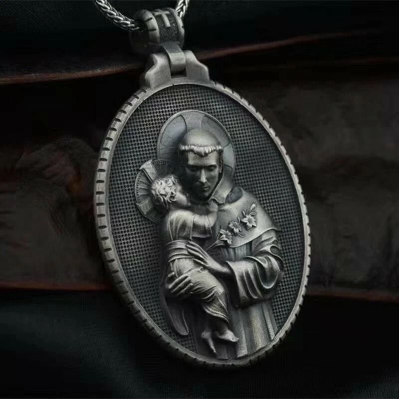 Catholic St Anthony Jesus Cross Pendant Necklace For Men Women Holy Medal Stainless Steel Chain 1