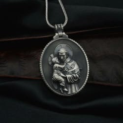 catholic st. anthony jesus cross pendant necklace for men & women holy medal stainless steel chain