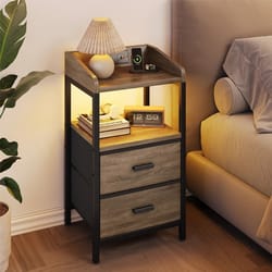 nightstand with charging station & usb outlets for bedroom with fabric drawers
