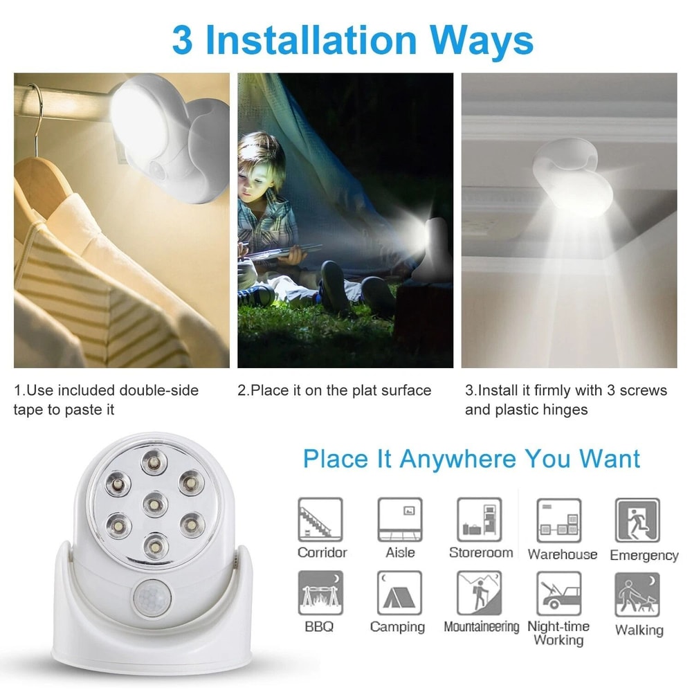 LED Adjustable Motion Sensor Light Cordless BatteryPowered For Indoor Outdoor Use 4