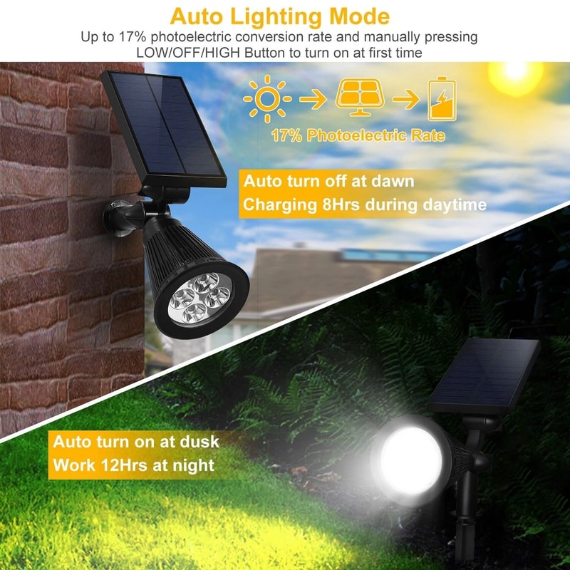 Solar LED Spotlight Outdoor Garden Light Waterproof Dusk To Dawn Lighting 8