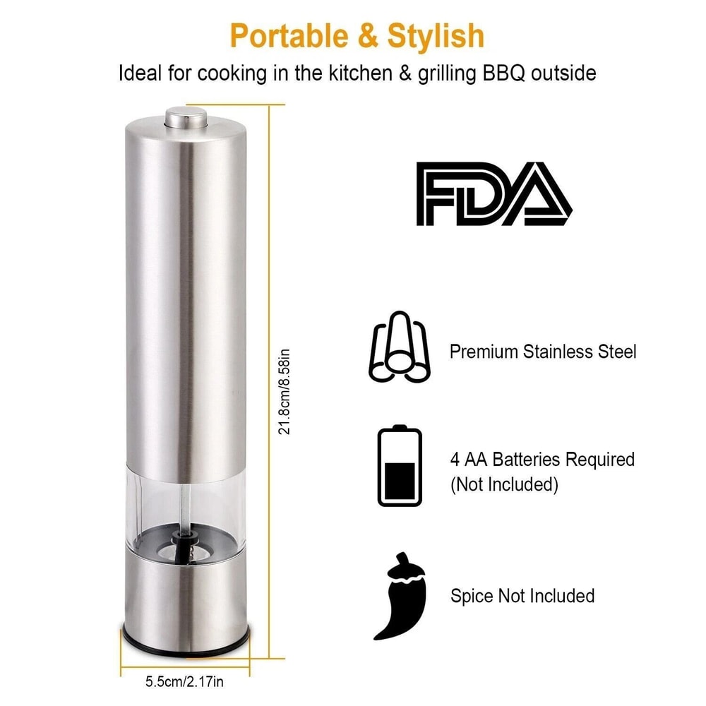 Electric Salt Pepper Grinder Mill Set Adjustable Stainless Steel One Touch Operation 8