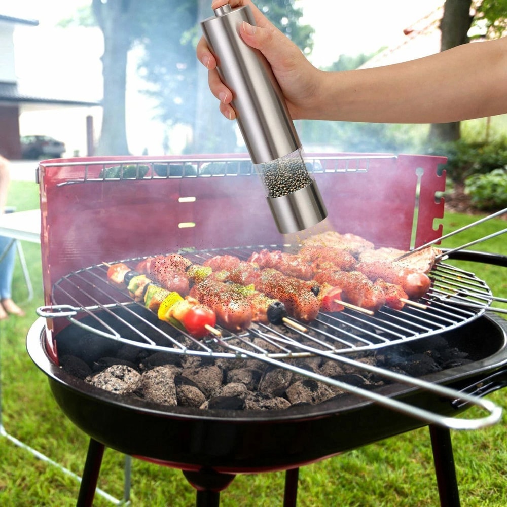 Electric Salt Pepper Grinder Mill Set Adjustable Stainless Steel One Touch Operation 0