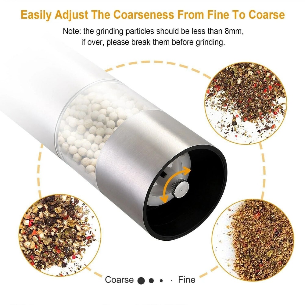 Electric Salt Pepper Grinder Mill Set Adjustable Stainless Steel One Touch Operation 6