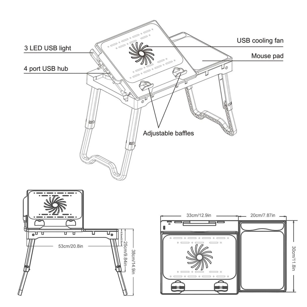 Foldable Laptop Table With USB LED Cooling Fan Portable Tablet Desk For Bed And Sofa 3