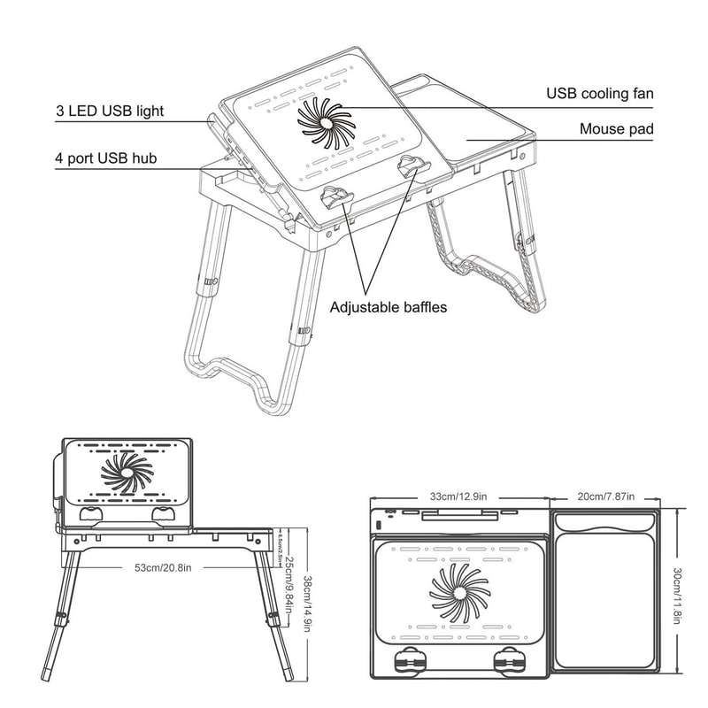 Foldable Laptop Table With USB LED Cooling Fan Portable Tablet Desk For Bed And Sofa 3