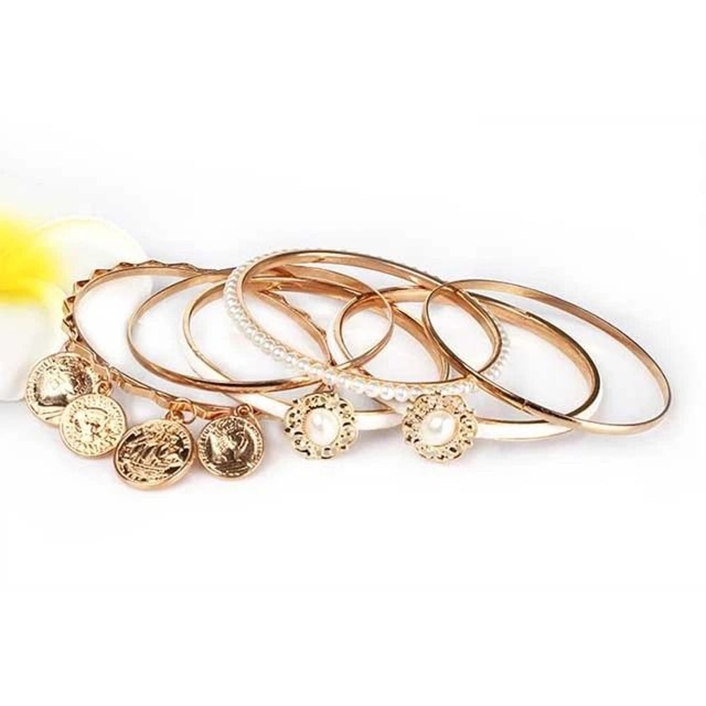 Fashion Women Gold Rhinestone Bangle Charm Bracelet Cuff Jewelry Set 3