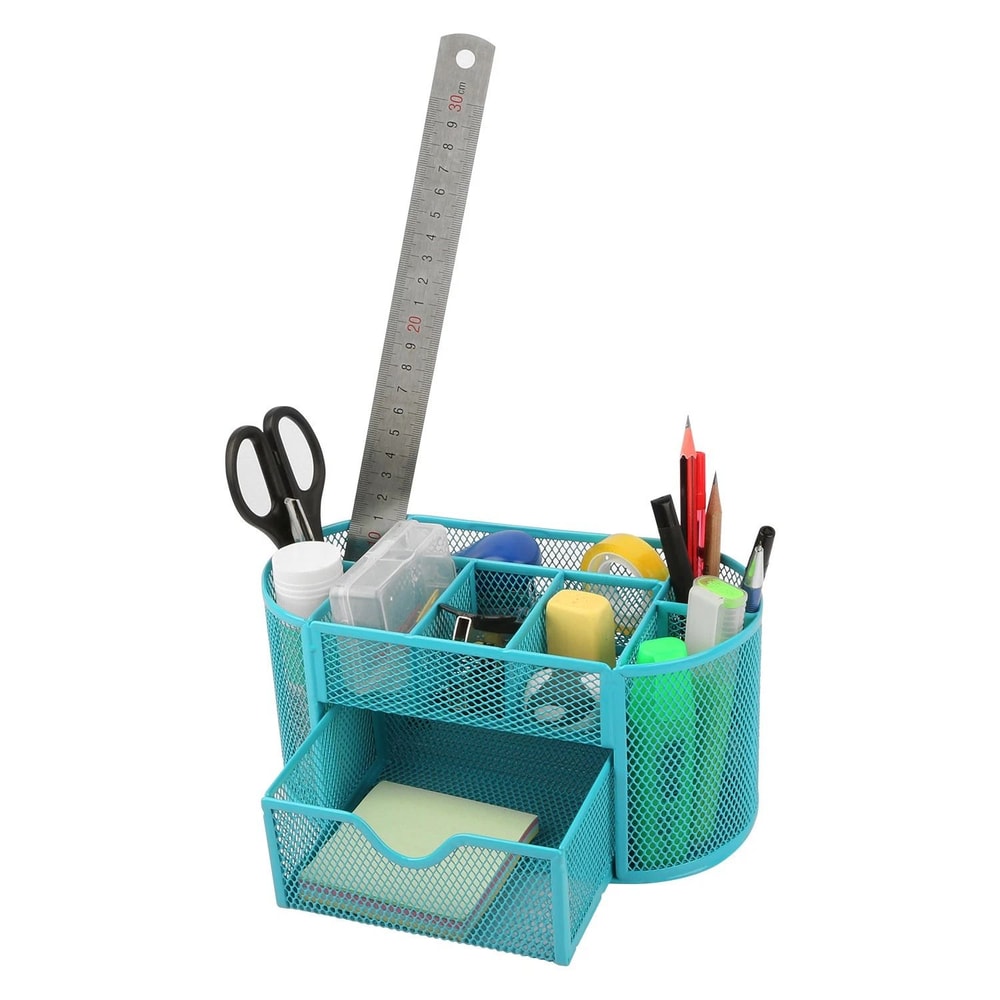 Blue Mesh Desk Organizer Office Pen Pencil And Stationery Holder For Desktop Storage 3