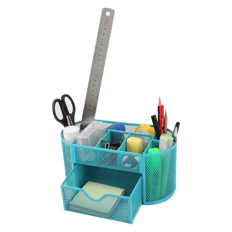 Blue Mesh Desk Organizer Office Pen Pencil And Stationery Holder For Desktop Storage 3