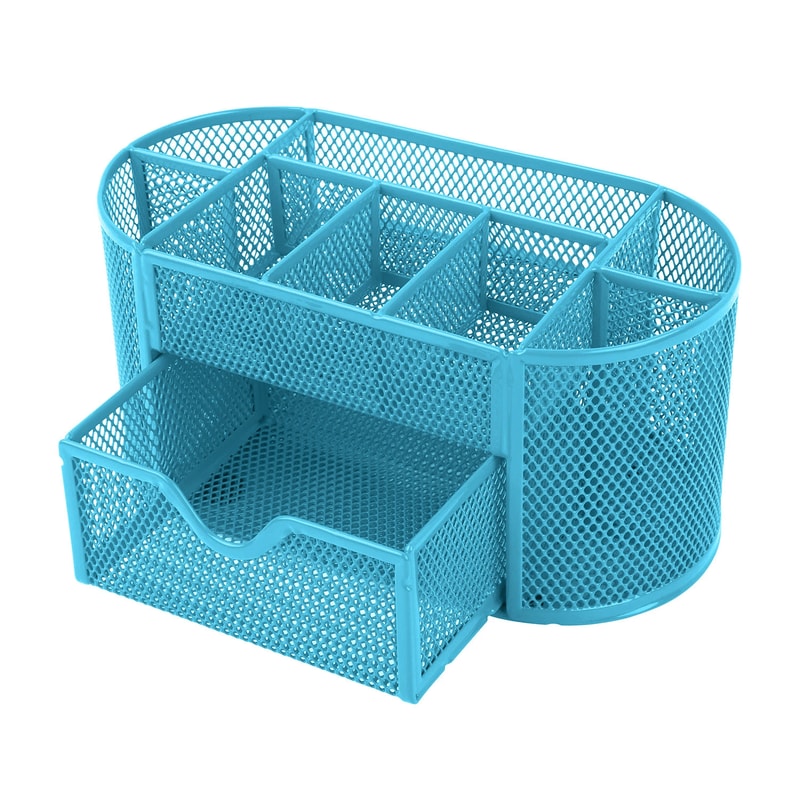 Blue Mesh Desk Organizer Office Pen Pencil And Stationery Holder For Desktop Storage 6
