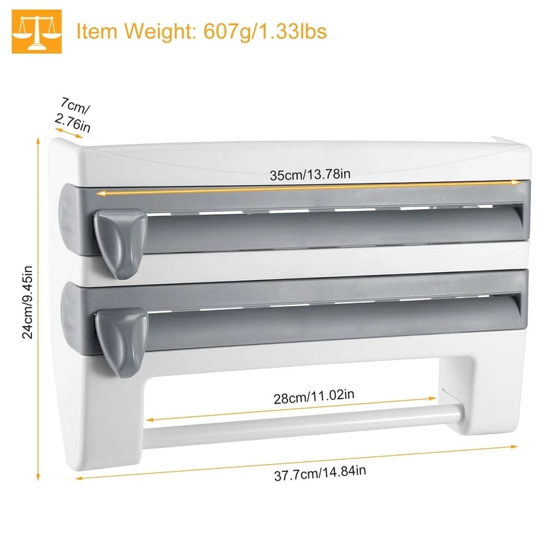Wall Mounted Paper Towel Holder Triple Roll Dispenser For Kitchen Cling Film And Tinfoil Storage 9