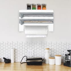 wall mounted paper towel holder & triple roll dispenser for kitchen cling film and tinfoil storage