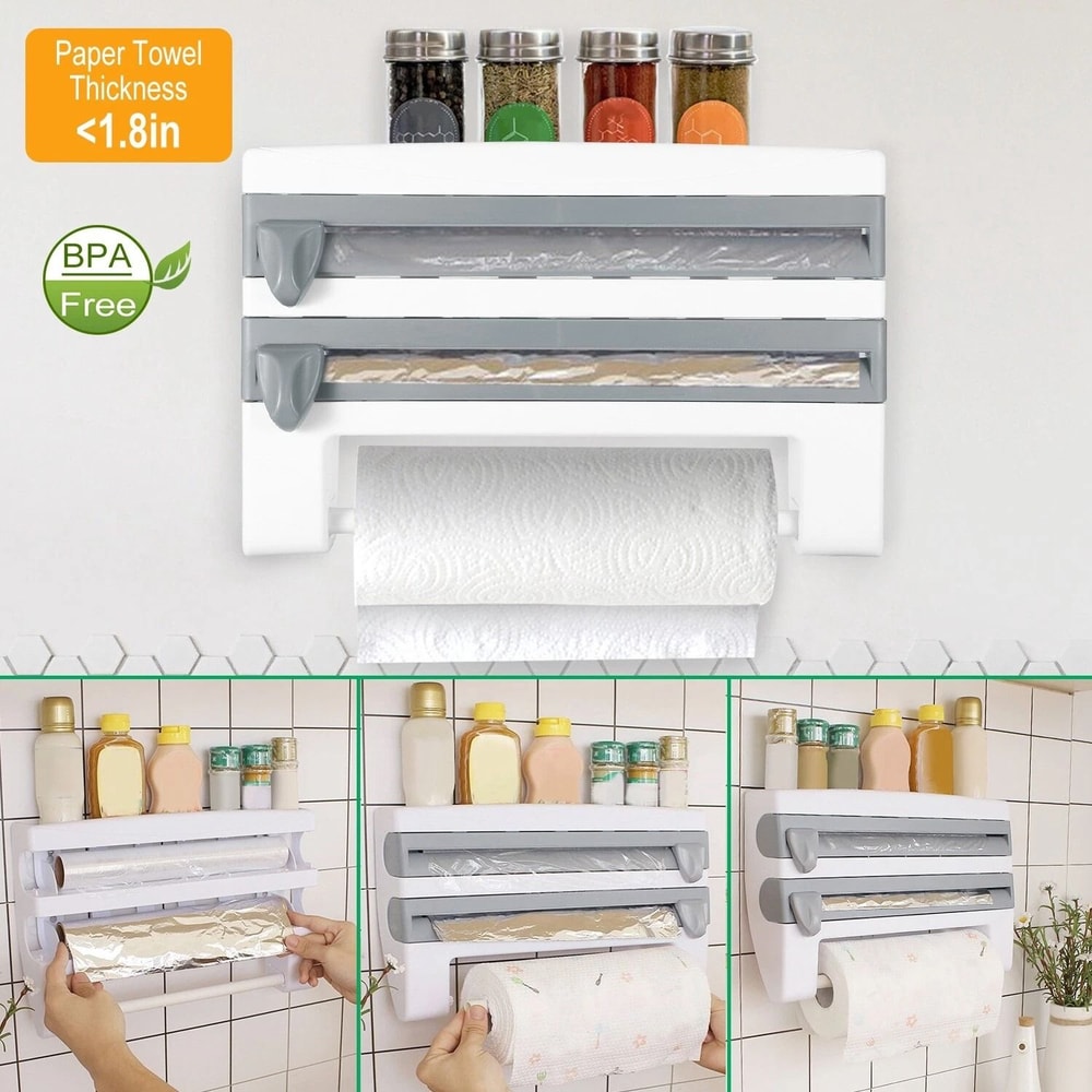 Wall Mounted Paper Towel Holder Triple Roll Dispenser For Kitchen Cling Film And Tinfoil Storage 6