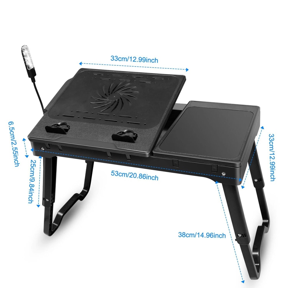 Foldable Laptop Table With Cooling Fan Light Portable Desk Stand For Bed Sofa Or Office Use 7