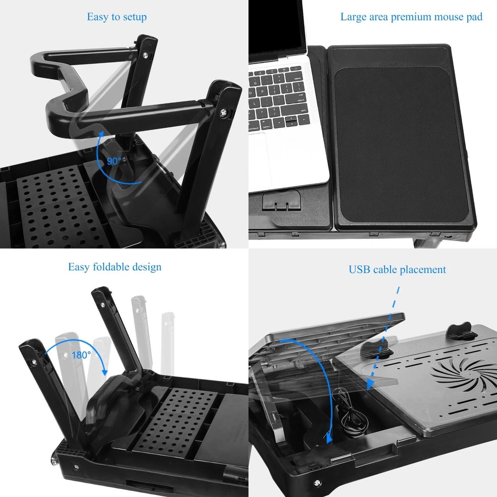 Foldable Laptop Table With Cooling Fan Light Portable Desk Stand For Bed Sofa Or Office Use 1
