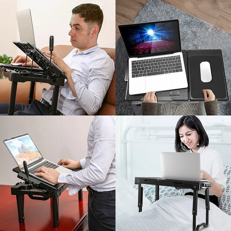 Foldable Laptop Table With Cooling Fan Light Portable Desk Stand For Bed Sofa Or Office Use 9