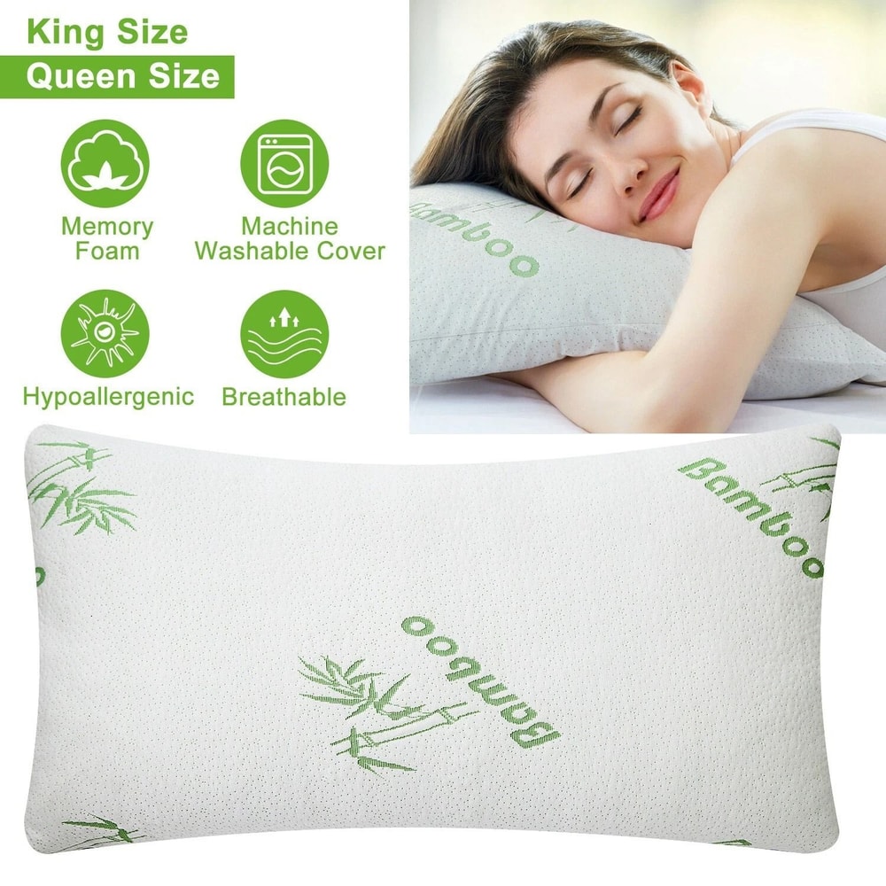 Cooling Bamboo Memory Foam Pillow Soft Hypoallergenic Queen Size Bed Pillow 8